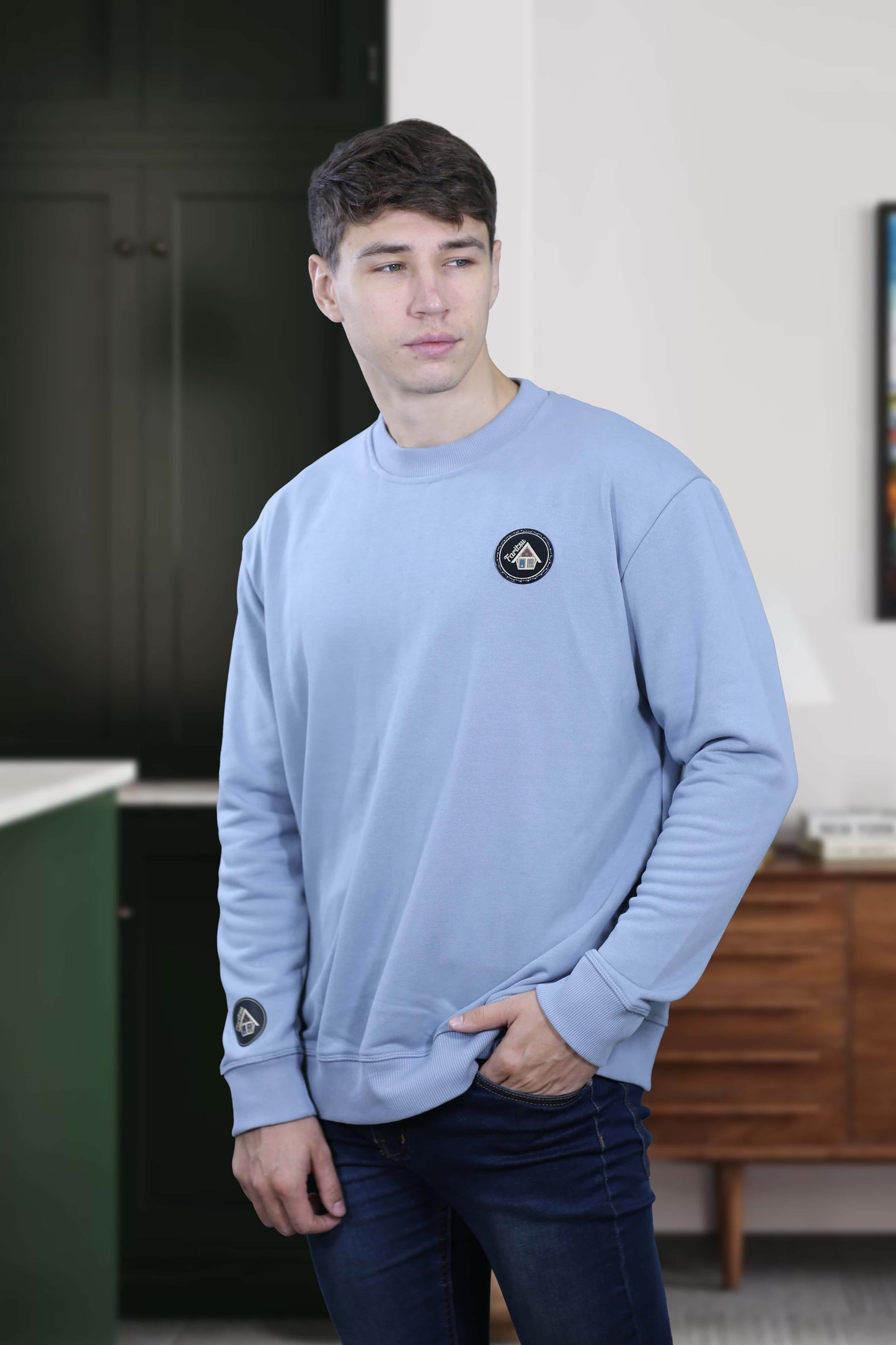 blue crew neck sweatshirt uk